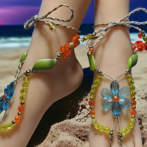 NEW Colorful Flower Barefoot Sandals. Beach fashion foot jewelry. - Picture 1 of 4